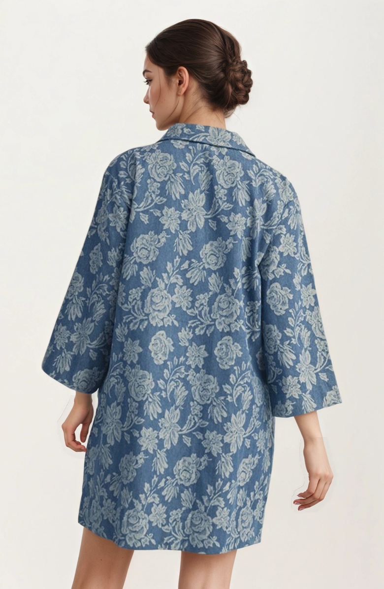 Knit and Lounge Floral Denim Shift Dress, Alternate, color, Floral Denim