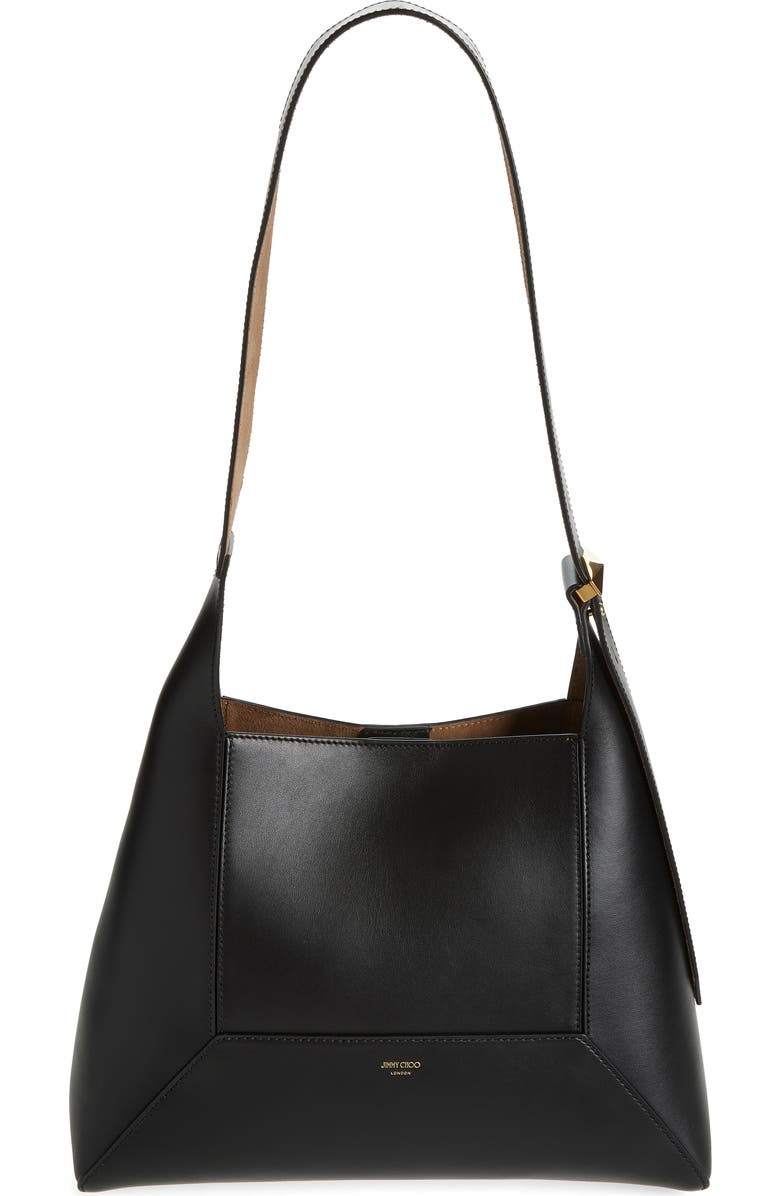 Jimmy Choo Diamond Leather Hobo, Main, color, Black/ Gold