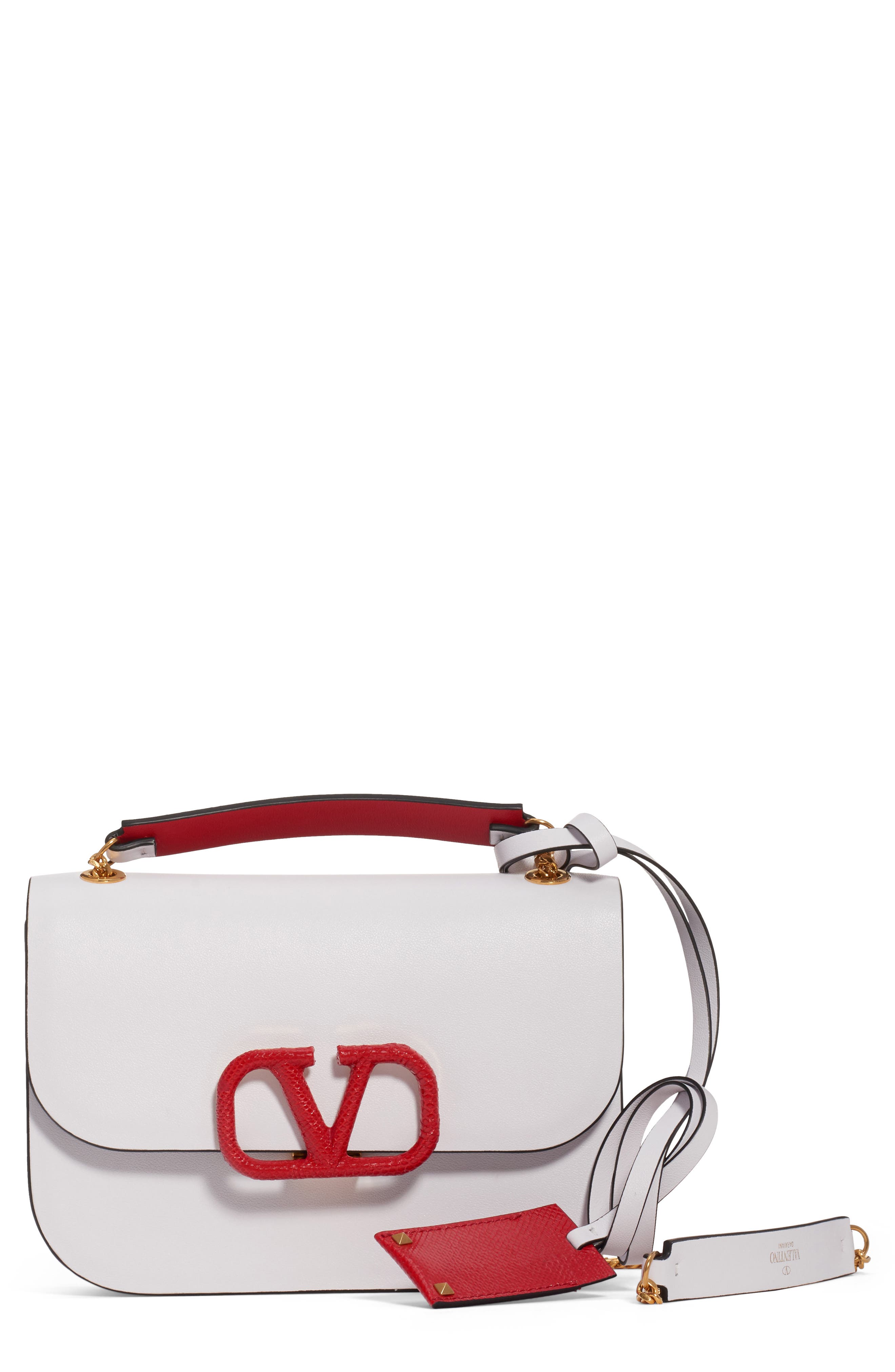 Small VLock Chain Calfskin Shoulder Bag, Main, color, BIANCO OTTICO/ ROUGE PUR