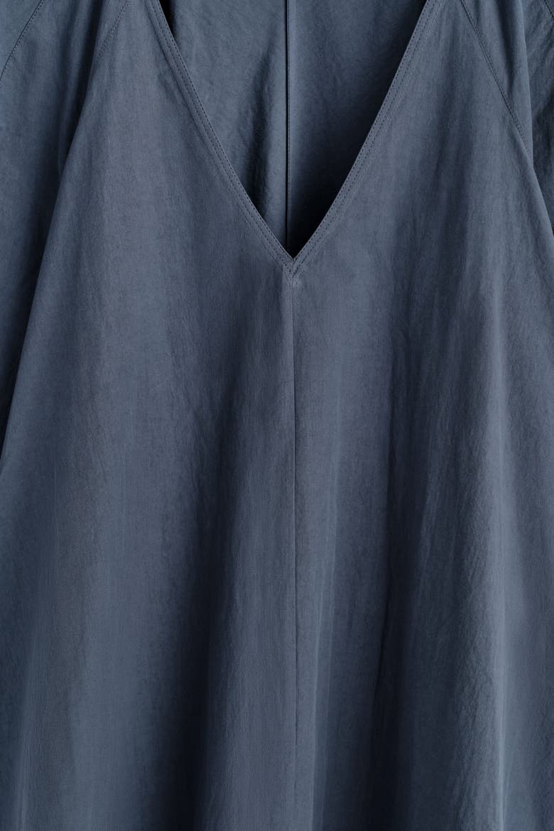 Rounded V-Neck Cotton Midi Dress, Alternate, color, BLUE