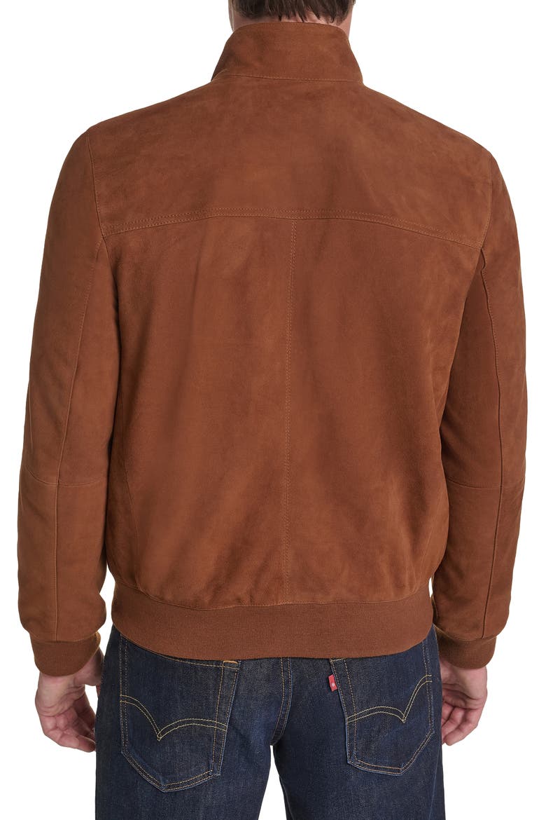Suede Bomber Leather Jacket, Alternate, color, CARAMEL