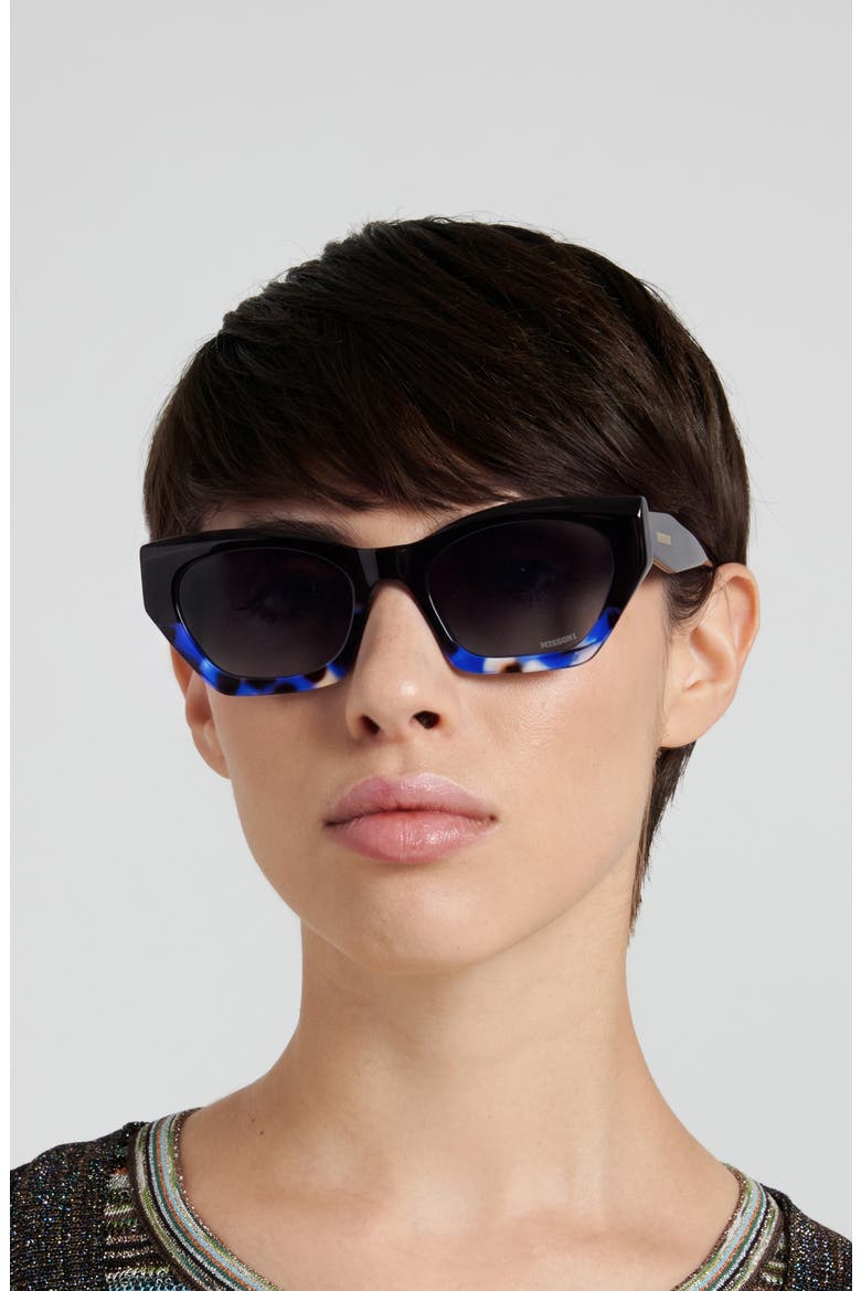 53mm Gradient Rectangular Sunglasses, Alternate, color, BLACK HAVANA BLUE/ DARK GREY