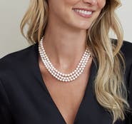 The Pearl Source Triple Strand White Akoya Pearl Necklace