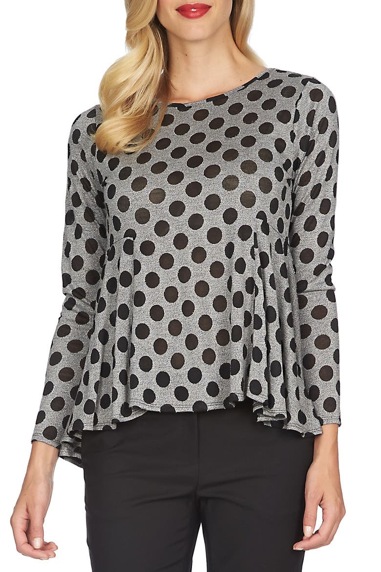 by Cynthia Steffe Polka Dot Knit Swing Top, Main, color, RICH BLACK