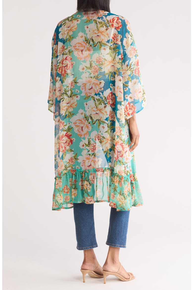 Mixed Print Colorblock Duster, Alternate, color, TEAL