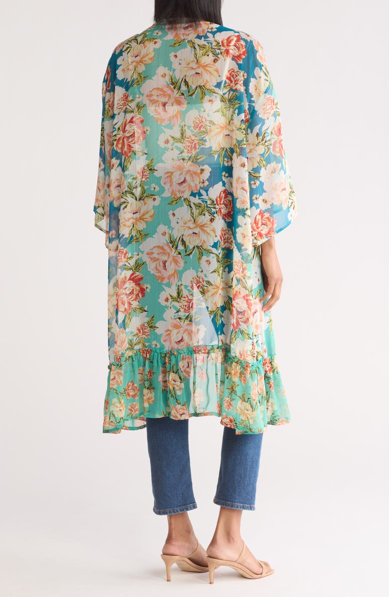 Vince Camuto Mixed Print Colorblock Duster, Alternate, color, Teal