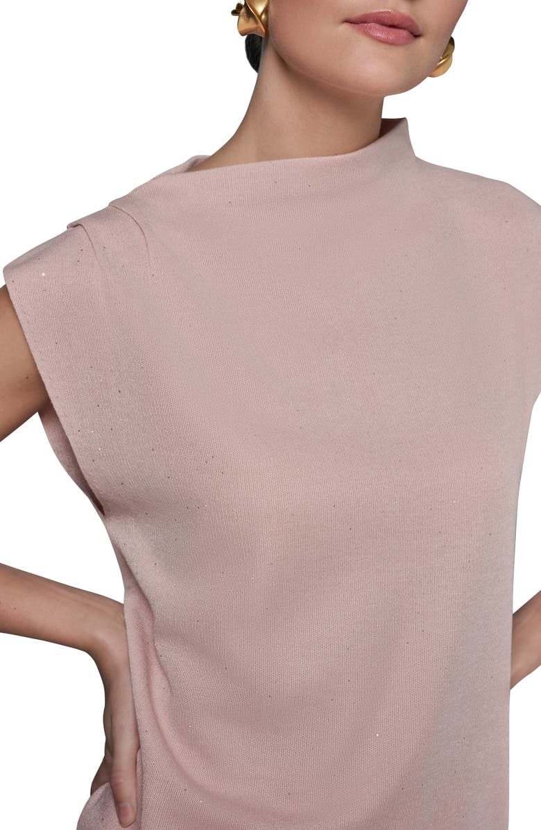 Donna Karan New York Shimmer Asymmetric Mock Neck Sweater, Alternate, color, Snow Petal