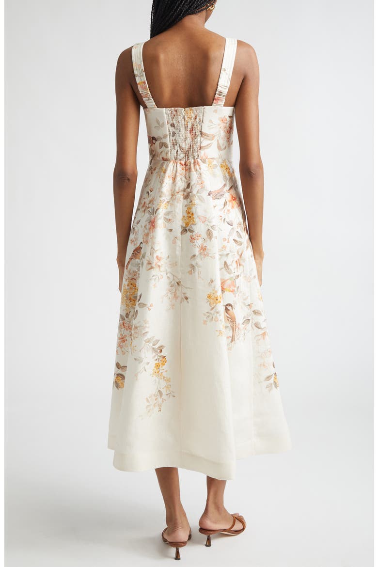 Luna Buttoned Linen Picnic Midi Dress, Alternate, color, CREAM SONGBIRD