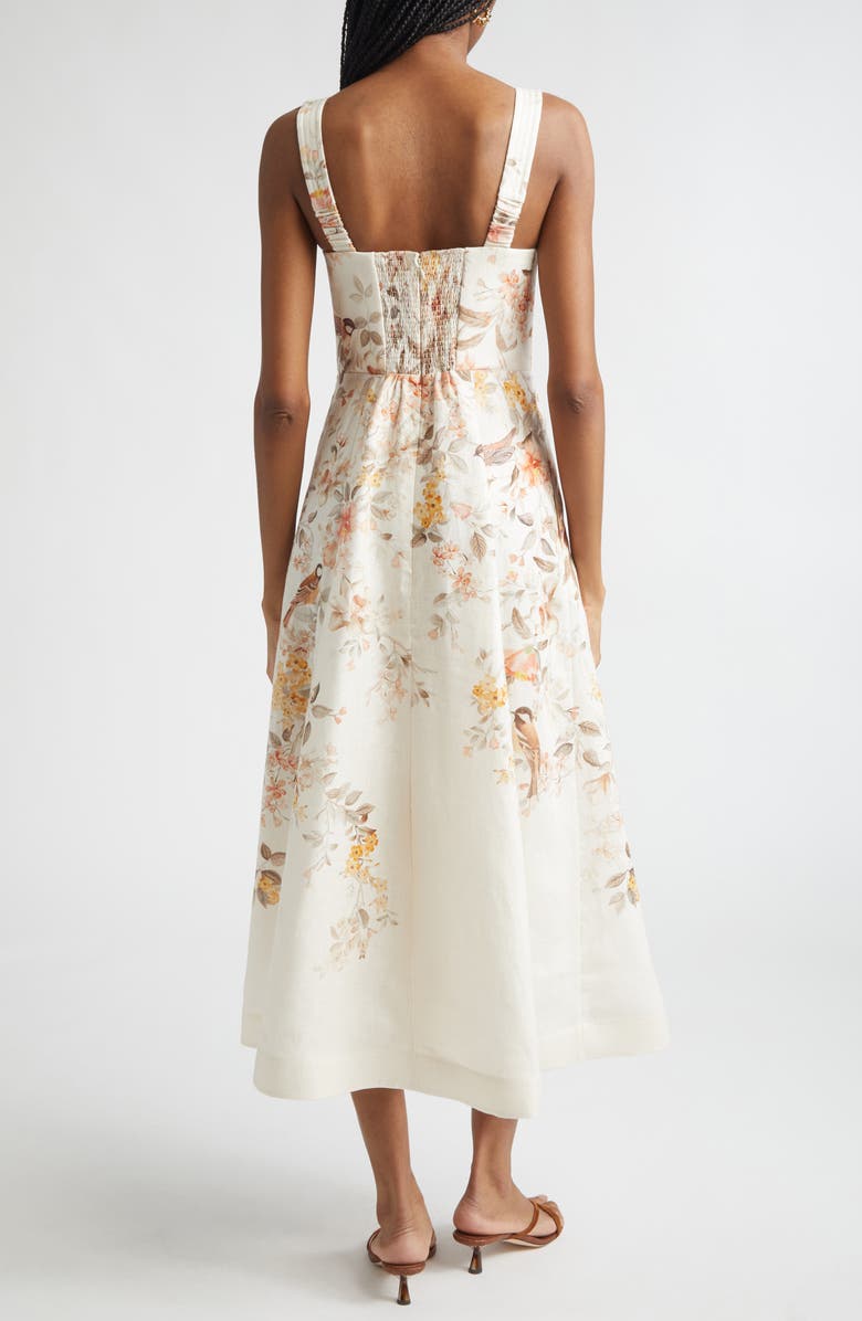 Zimmermann Luna Buttoned Linen Picnic Midi Dress, Alternate, color, Cream Songbird