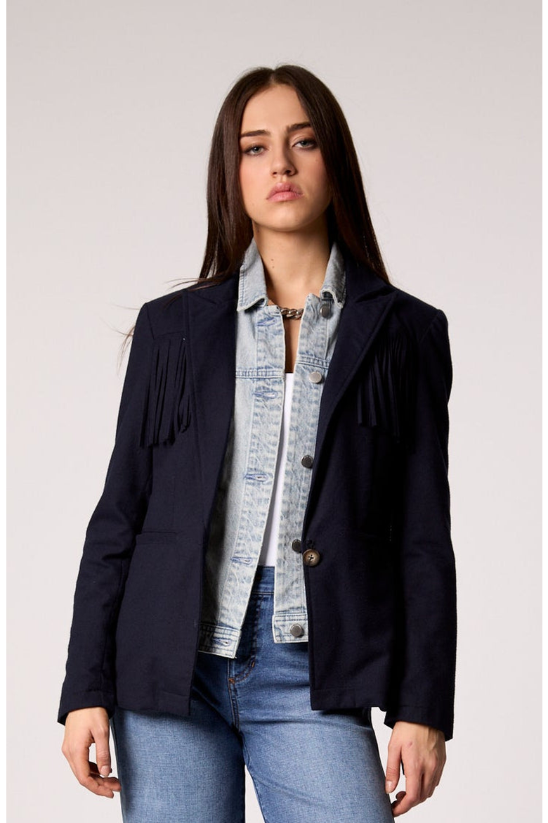 Helen Fringe Blazer with Removable Denim Insert, Main, color, Midnight