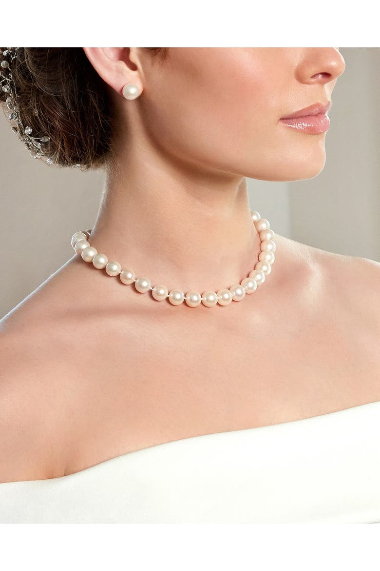 9.5-10.5mm White Freshwater Pearl Necklace - Premier AAAA Quality, Alternate, color, Yellow Gold Clasp