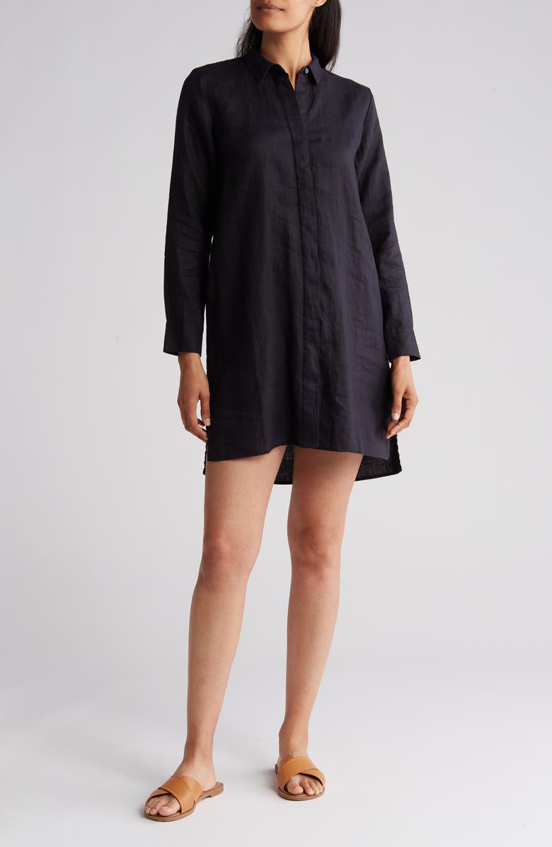 James Perse Long Sleeve Linen Shirtdress, Main, color,