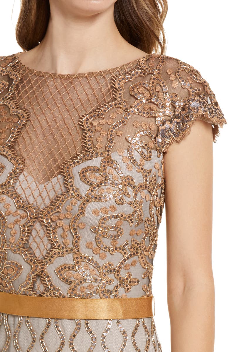 Tadashi Shoji Sequin Illusion Lace Gown, Alternate, color, 