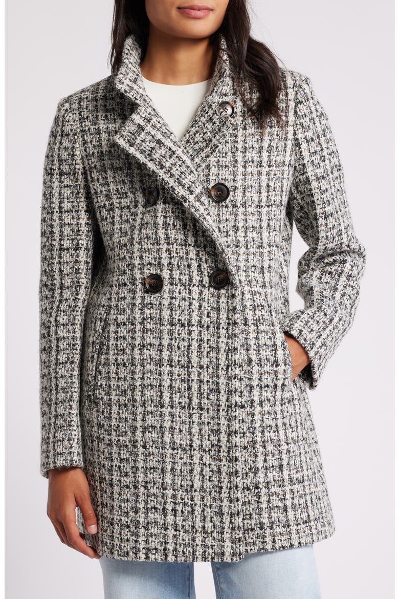 Stand Collar Double Breasted Coat, Main, color, NATURAL TWEED