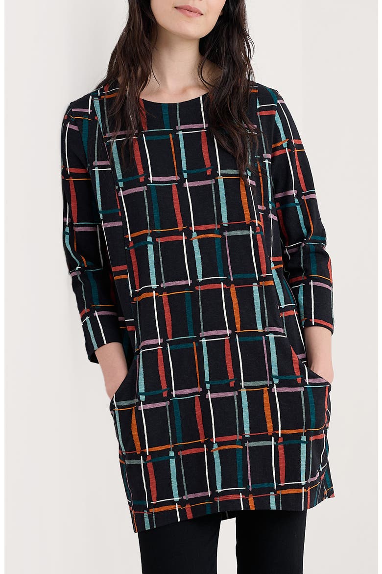 Shore Foraging Organic Cotton Tunic, Main, color, ROCK CHECK ONYX