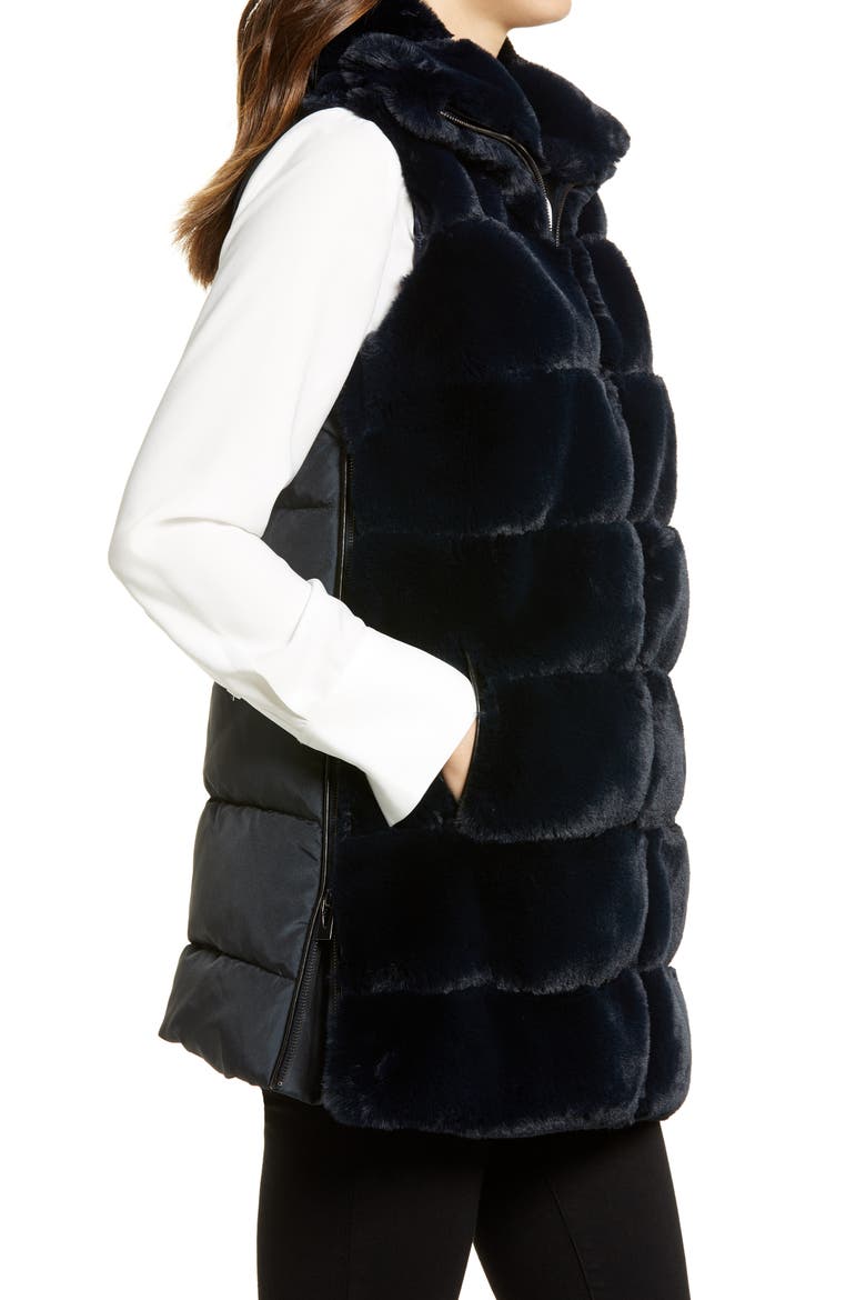 Hooded Faux Fur Vest, Alternate, color, NAVY