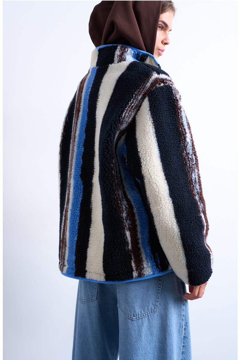 Stripe Faux Shearling Jacket, Alternate, color, WHITE
