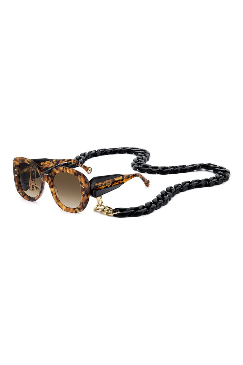 53mm Gradient Rectangular Sunglasses with Removable Chain, Alternate, color, HAVANA/ BROWN SF