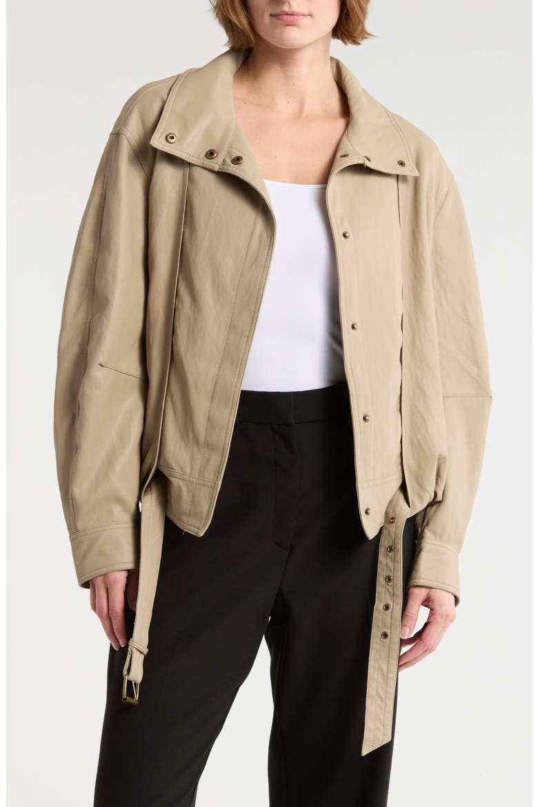 Faux Leather Bomber Jacket, Main, color, BEIGE