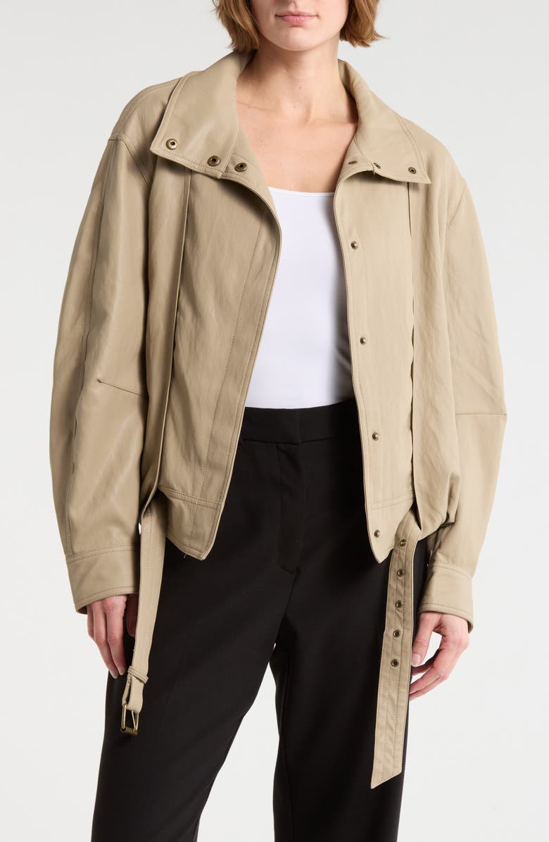 MAX STUDIO Faux Leather Bomber Jacket, Main, color, Beige