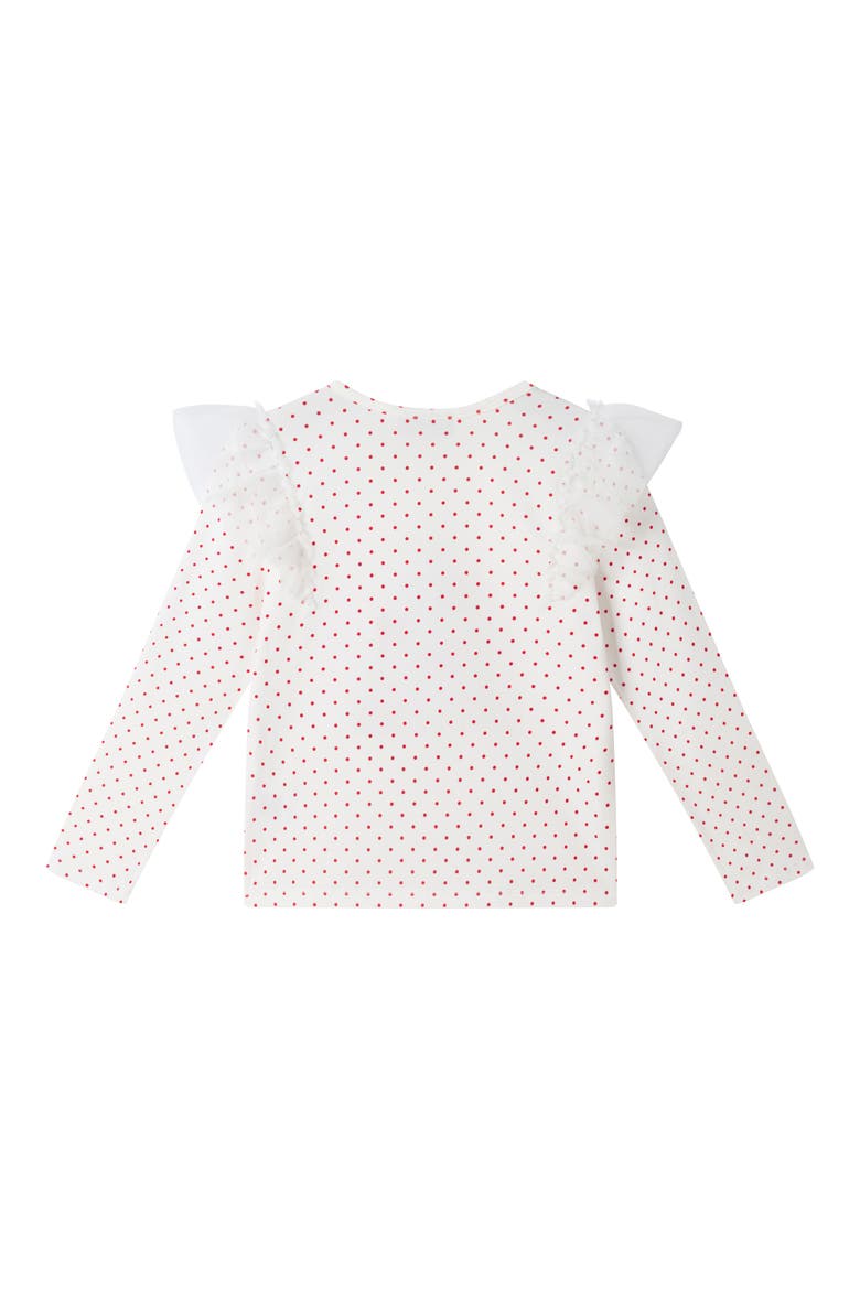 Kids' Christmas Tree Applique Tulle Ruffle T-Shirt, Alternate, color, CREAM POLKA DOT