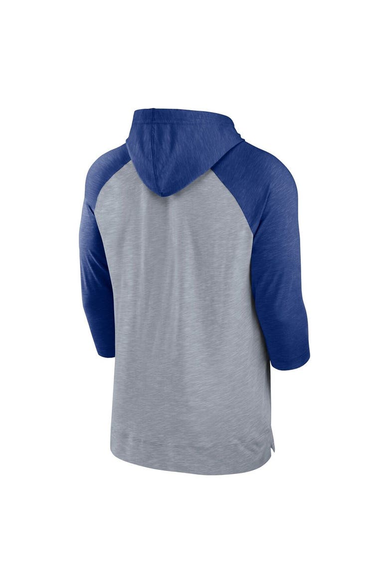 Men's Nike Heather Gray/Heather Royal Chicago Cubs Baseball Raglan 3/4-Sleeve Pullover Hoodie, Alternate, color, Heather Gray