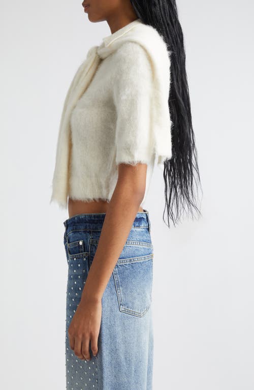 Monse Tie Scarf Overlay Crop Alpaca & Merino Wool Blend Polo In White