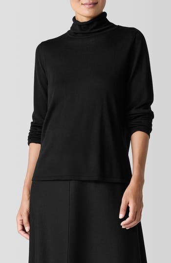 Eileen Fisher Fine Gauge Wool Turtleneck Sweater In Blue