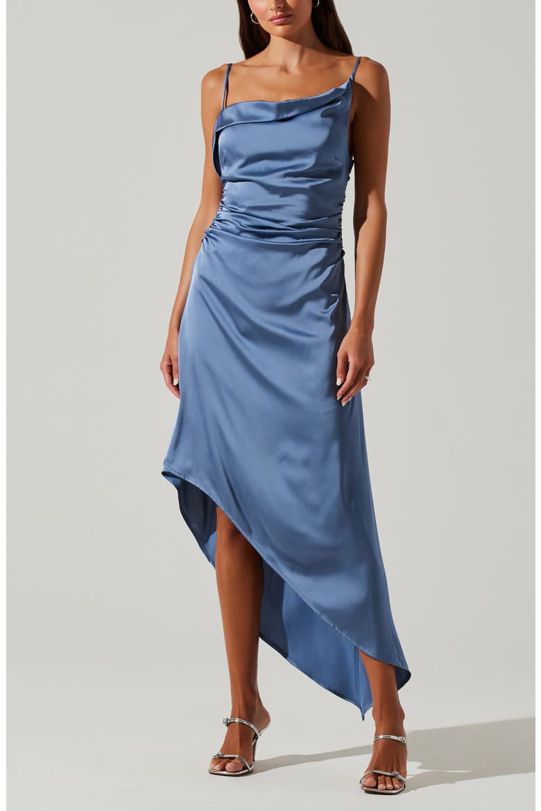 Mirie Asymmetric Satin Dress, Alternate, color, SLATE BLUE