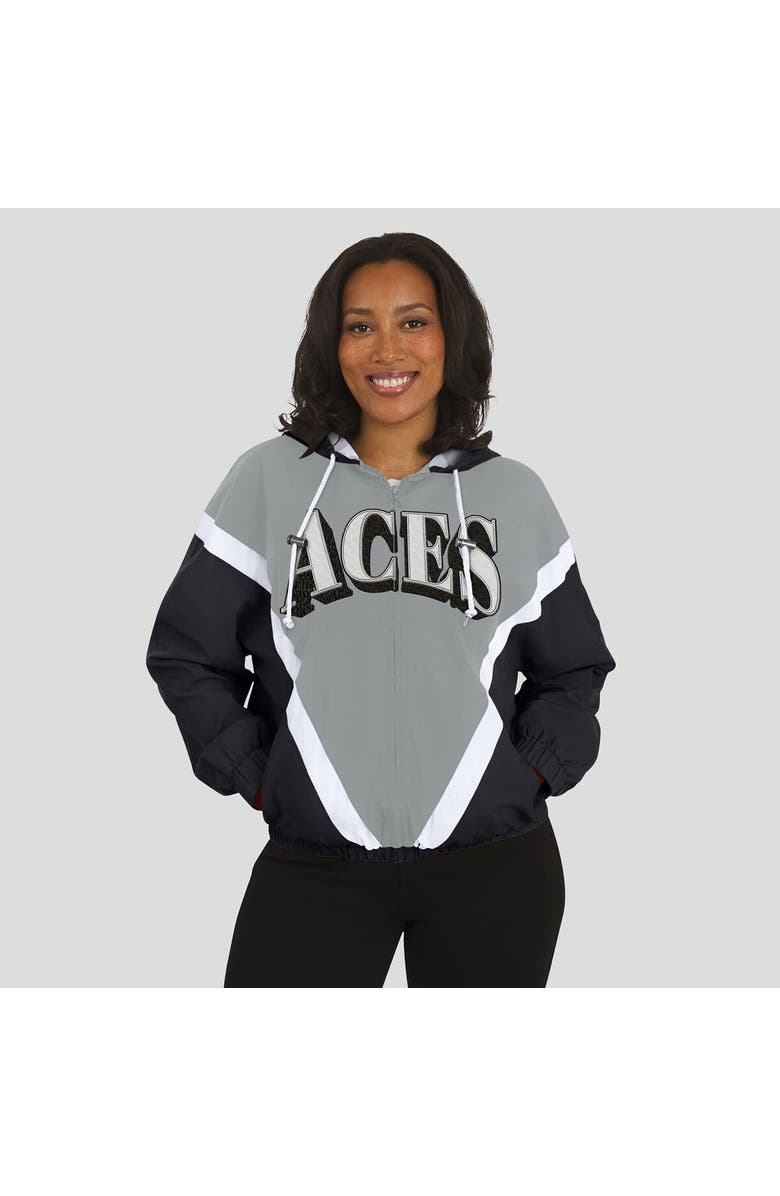 WEAR by Erin Andrews Women
s WEAR by Erin Andrews Black/Gray Las Vegas Aces Colorblock Full-Zip Hoodie Windbreaker Jacket, Alternate, color, Black