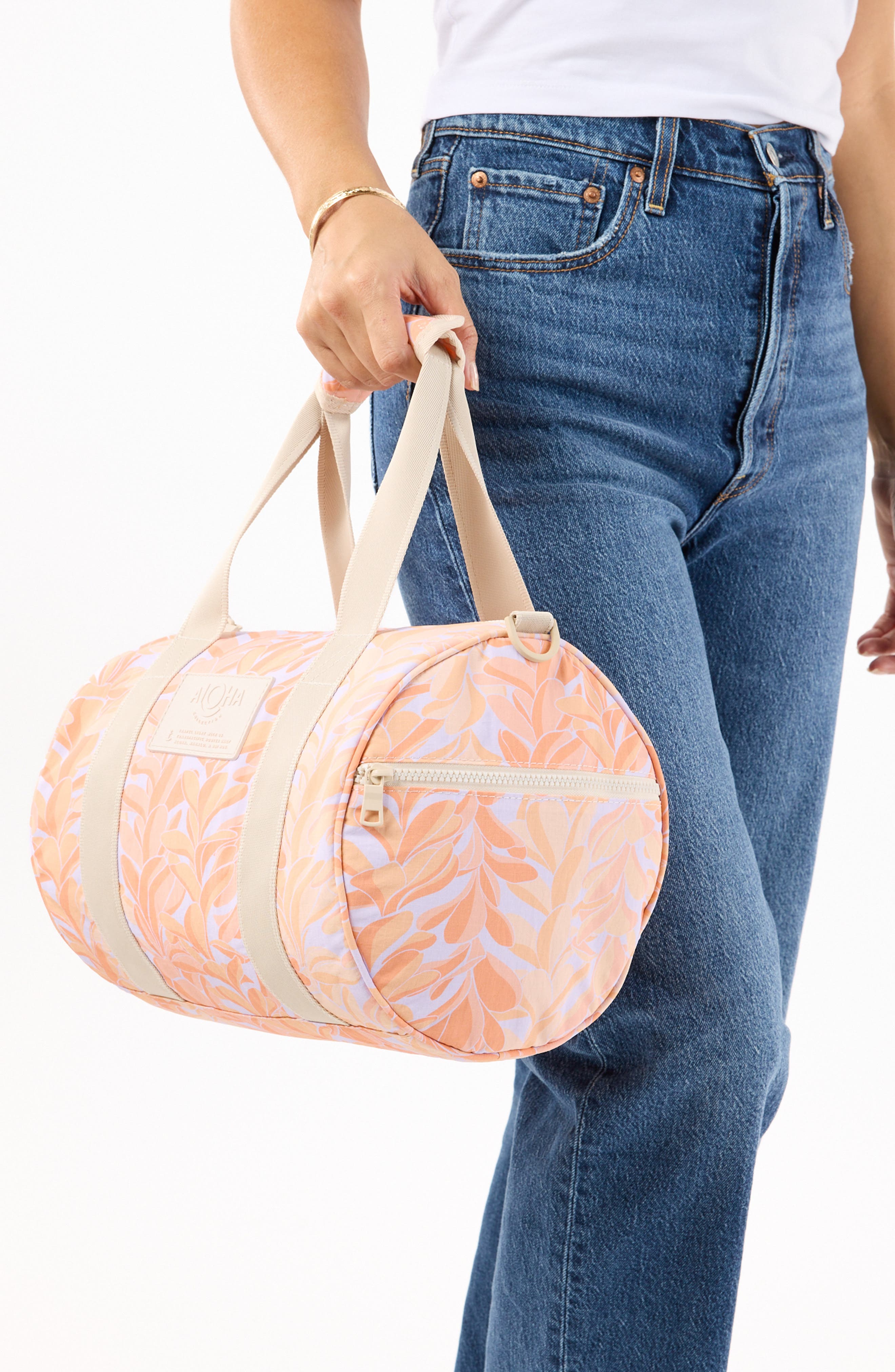 Aloha Collection Stubby Lei Stand Nylon Duffle Bag, Alternate, color, Peachy