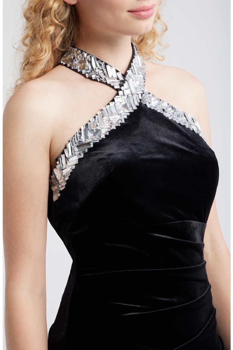 Rhinestone Detail Velvet Sheath Gown, Alternate, color, BLACK