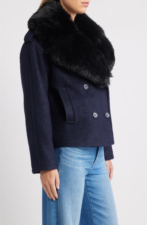 Sam Edelman Peacoat With Removable Faux Fur Collar In Blue