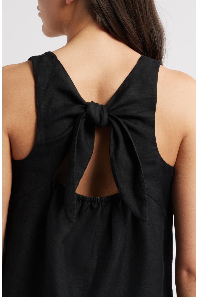 Birdie Tie Back Cutout Linen Blend Tank, Alternate, color, BLACK