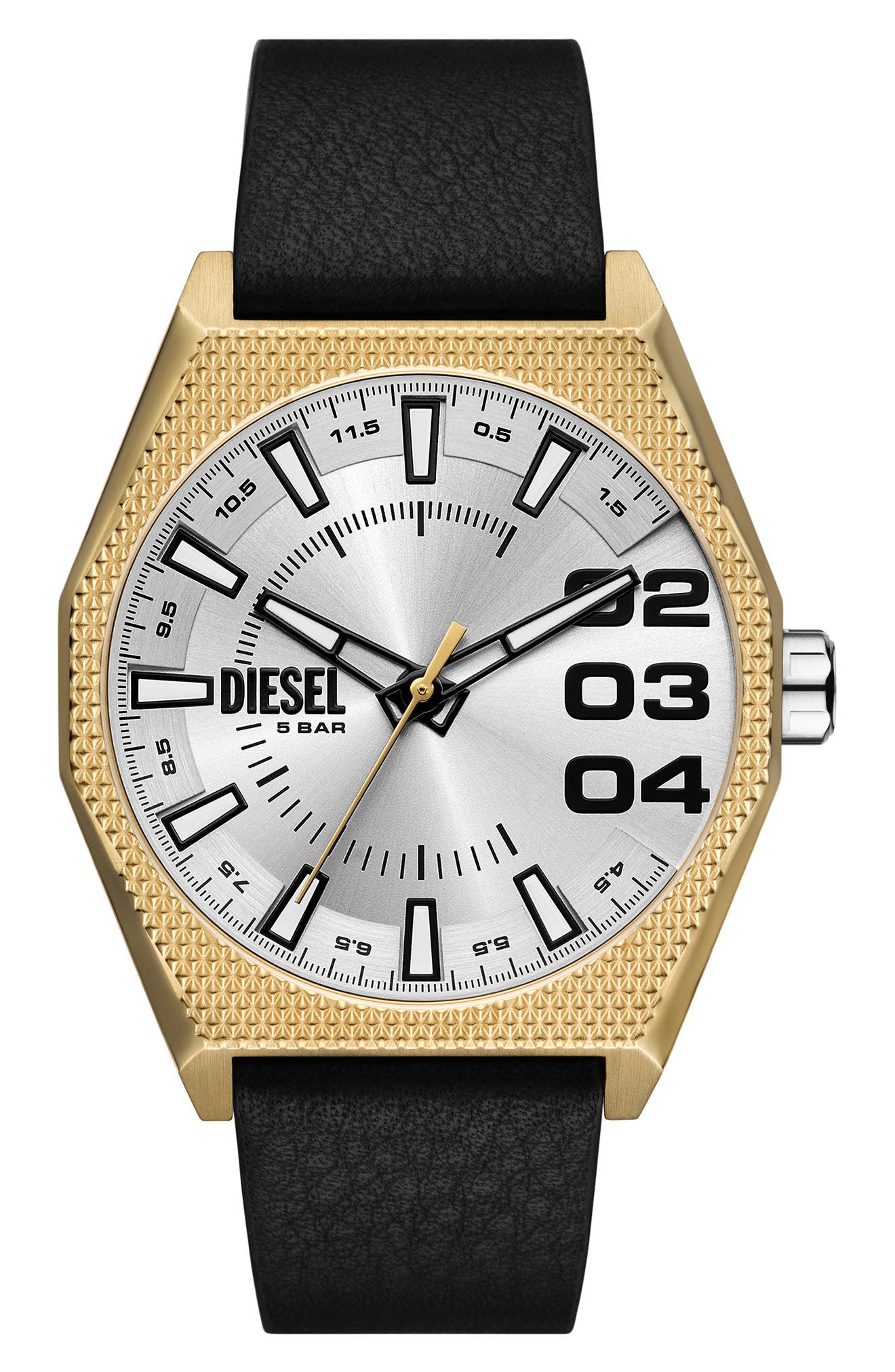 DIESEL® Scraper Leather Strap Watch, 43mm
