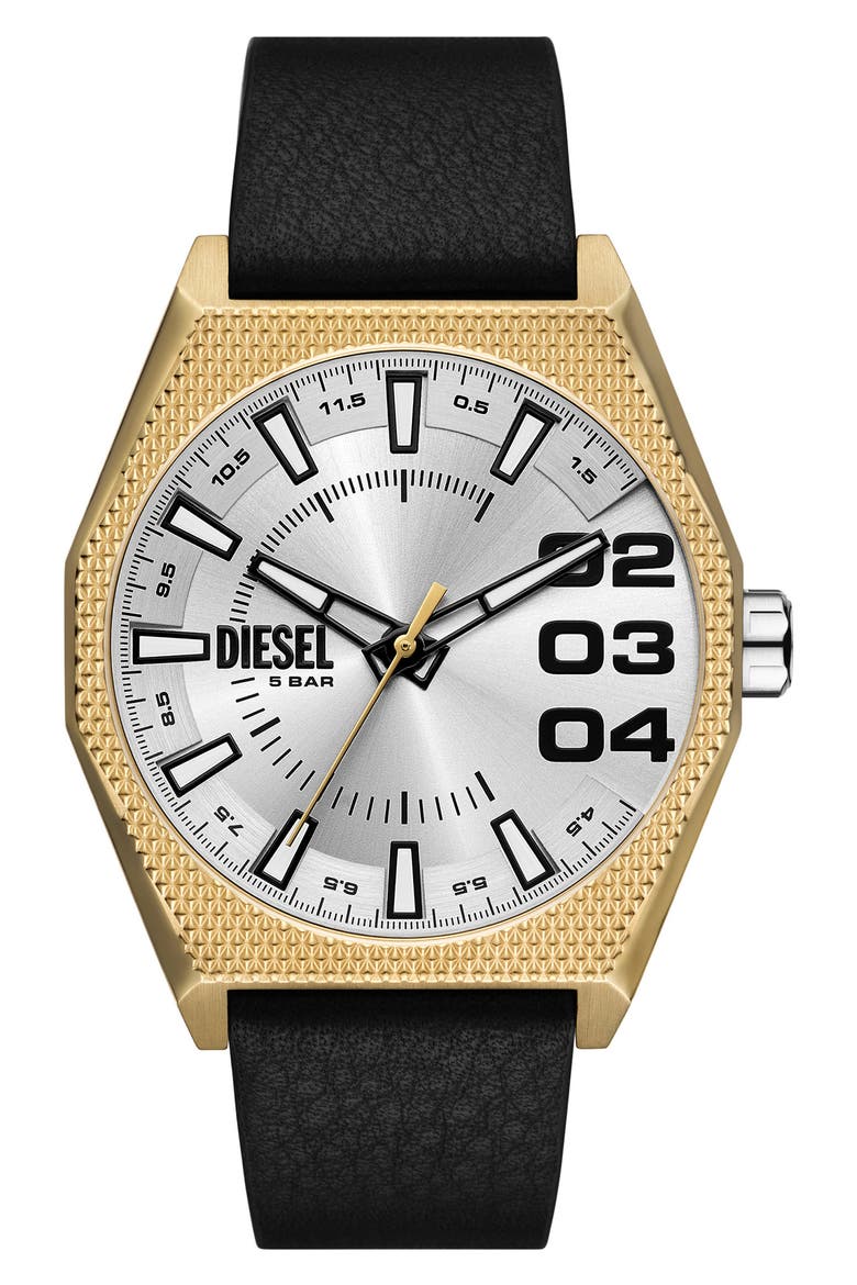 Scraper Leather Strap Watch, 43mm, Main, color, GOLD