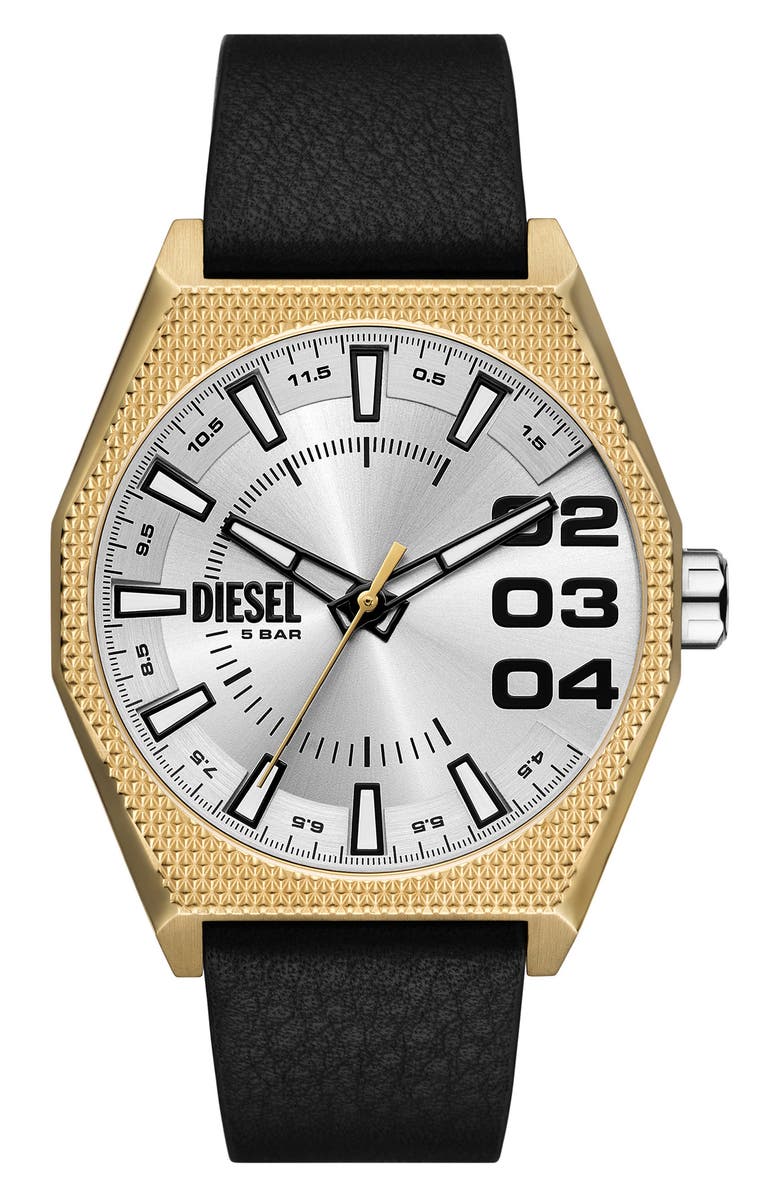 DIESEL<sup>®</sup> Scraper Leather Strap Watch, 43mm, Main, color, Gold