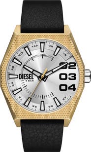 DIESEL® Scraper Leather Strap Watch, 43mm
