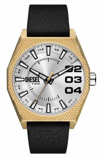 DIESEL® Scraper Leather Strap Watch, 43mm