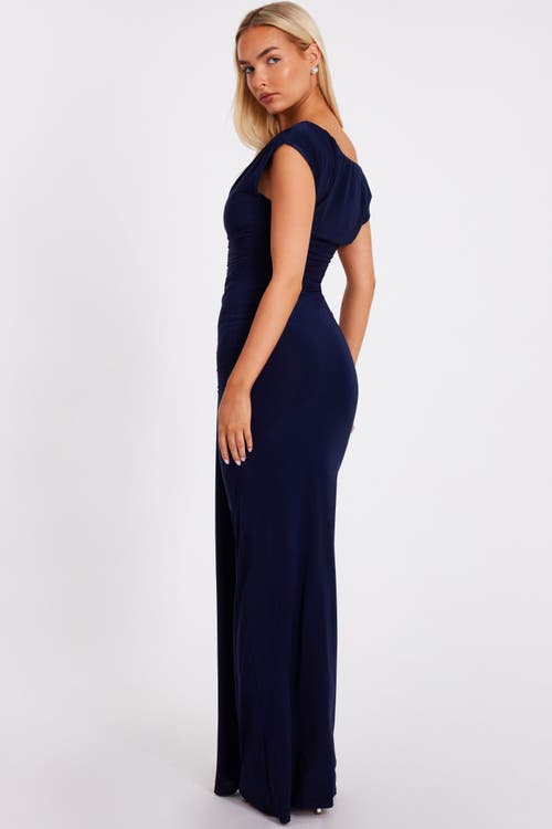 Quiz Soft Touch Off Shoulder Ruched Maxi Dress In Blue