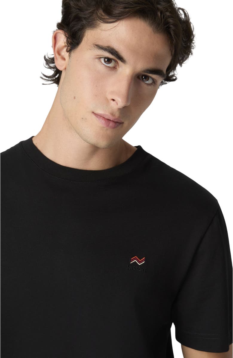 Missoni Crew Neck T-shirt In Cotton With Embroidery And Logo, Alternate, color, Black