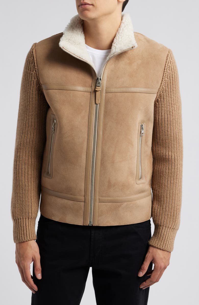 Mackage Jonathan Mixed Media Merino Wool & Shearling Jacket, Alternate, color, Light Camel-Natural