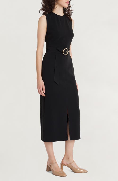 Luxely Sleeveless Belted Dress In Gray