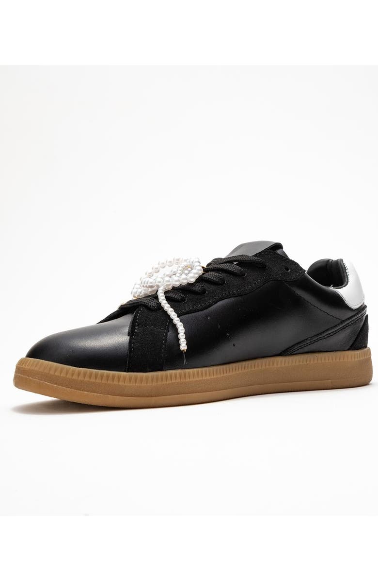 Forever & Always Shoes Taren Leather Pearl Buckle Sneakers, Alternate, color, Black Leather