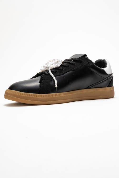 Forever & Always Shoes Taren Leather Pearl Buckle Sneakers In Black