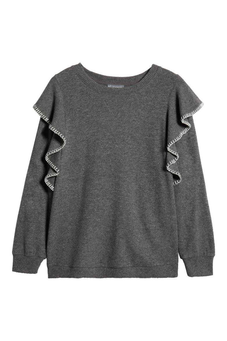 Ruffle Sweater (Nordstrom Exclusive), Alternate, color, HEATHER CHARCOAL/ IVORY