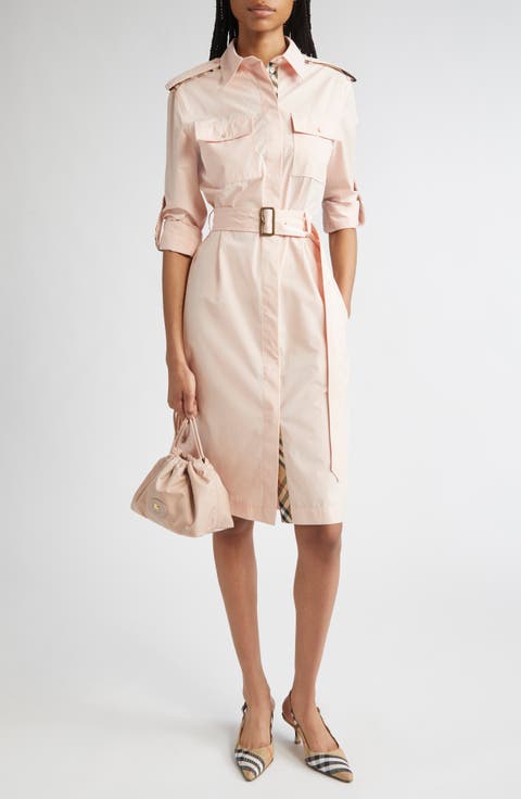 Long Sleeve Cotton Poplin Belted Shirtdres