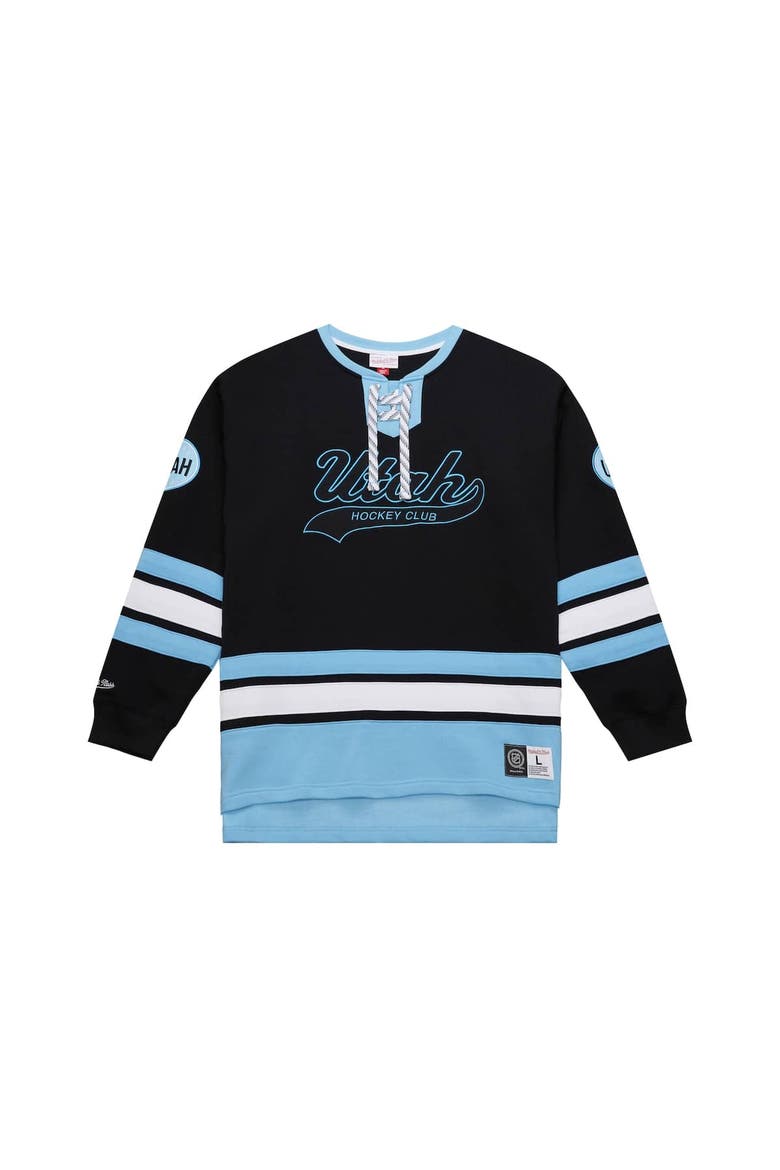 Men's Mitchell & Ness Black Utah Mammoth Heritage Lace-Up Pullover Sweatshirt, Alternate, color, Black