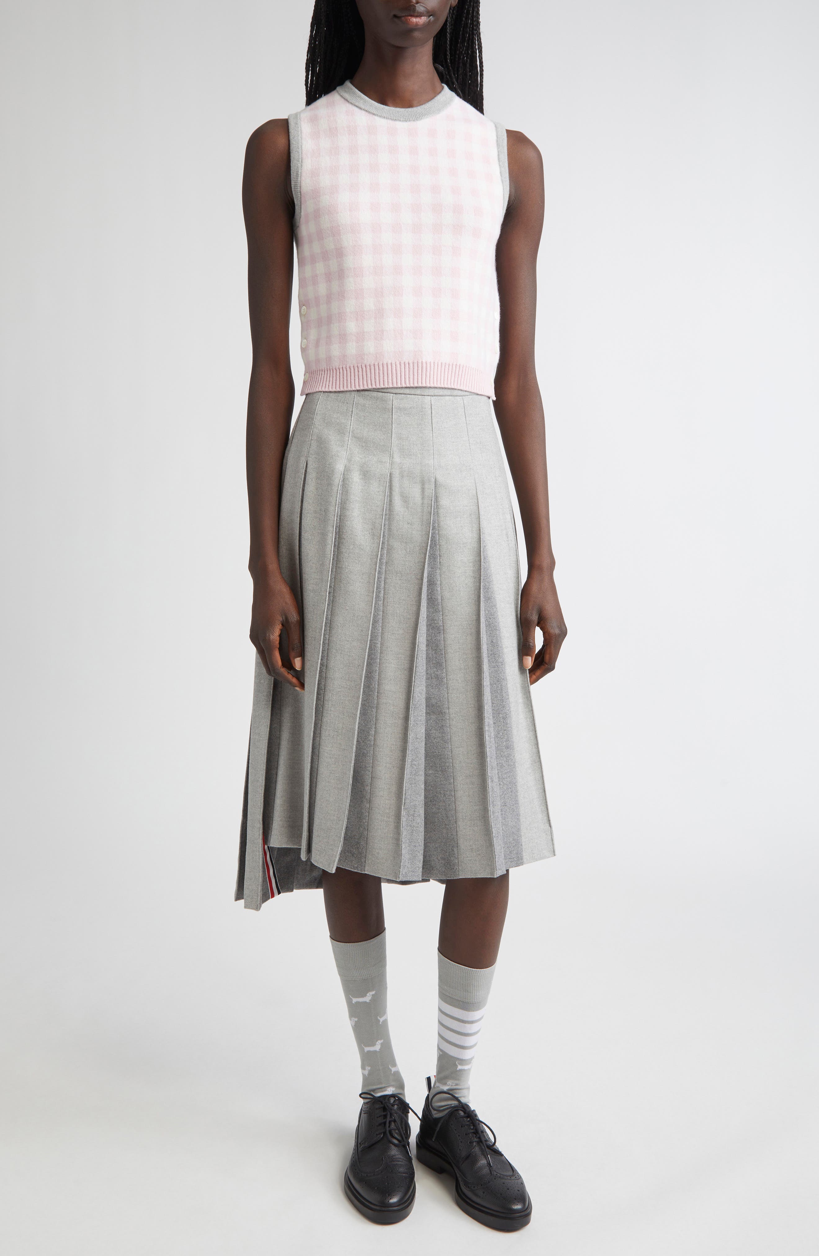 Fun-Mix Gingham Check Bird's Eye Cashmere Sweater Vest - image 2