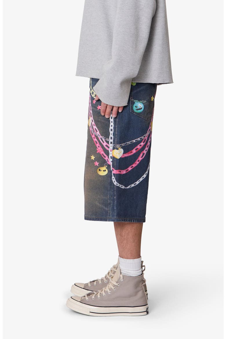 Ultra Baggy Chain Print Denim Shorts, Alternate, color, BLUE